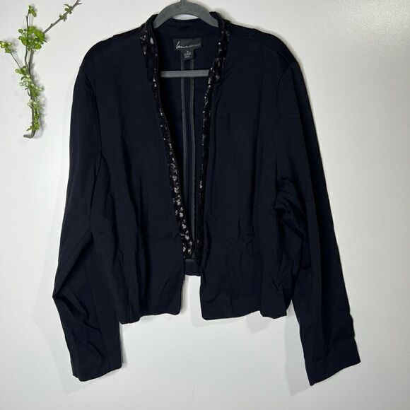 Lane Bryant Black Stretch Mandarin Collar Sequin Trim Dress Jacket - Picture 1 of 5